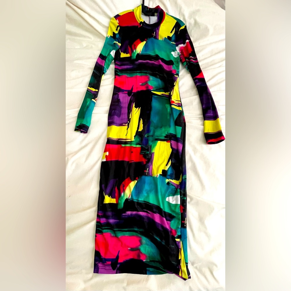 SHEIN SXY Colorblock Split Hem Back Bodycon Dress - Size S